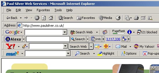 Internet Explorer with lots of toolbars