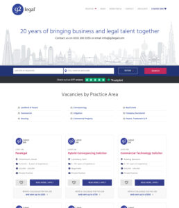 Screenshot of a recruitment website showing their main branding and some legal jobs